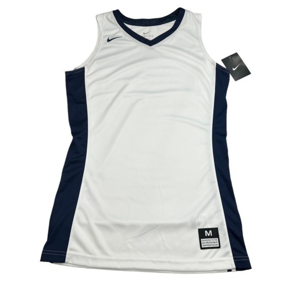 Nike Women Tank Tops Basketball Jersey White Blue V-neckline Mesh Back Dri Fit M